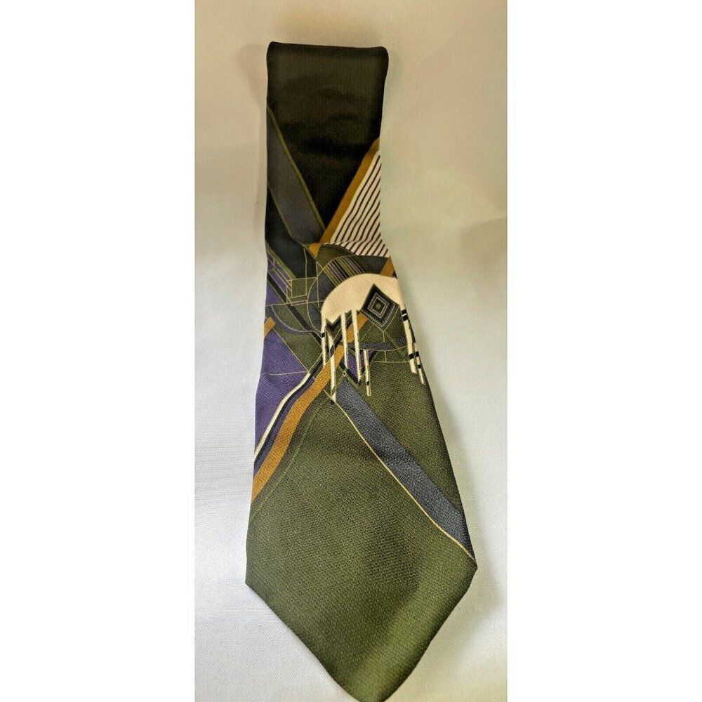 Vintage Boxelder Neck Tie Frank Lloyd Wright Frozen Spheres Silk Art 56" Green